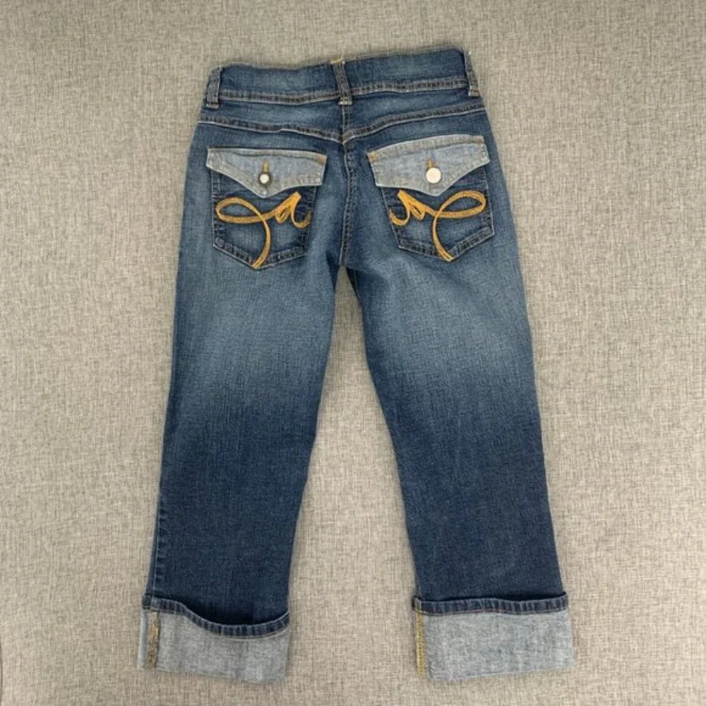 National Outfitters Cropped Denim Pants Size 1 Cuffed Stone Washed Embroidered P